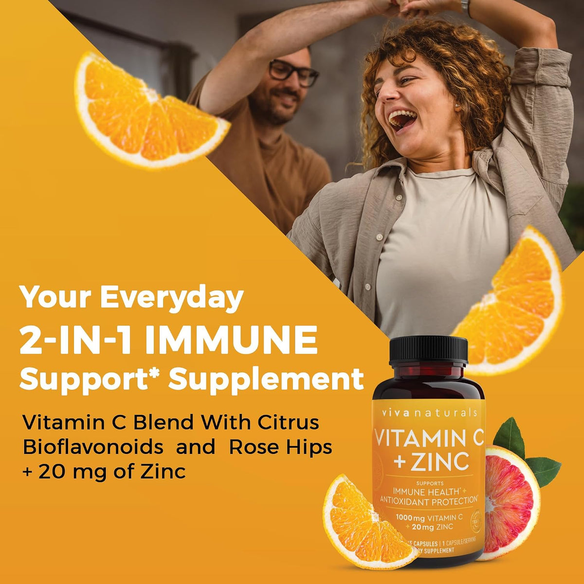 Viva Naturals Vitamin C and Zinc 1000mg with 20mg Zinc – 250 Vegetable Capsules – Image 3
