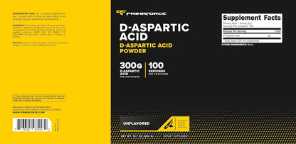 Primaforce D-Aspartic Acid - 300g (100 Servings), Unflavoured, Vegetarian, Non-GM