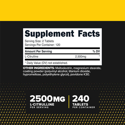 Primaforce L-Citrulline 2,500mg, 240 Tablets, 120 Servings