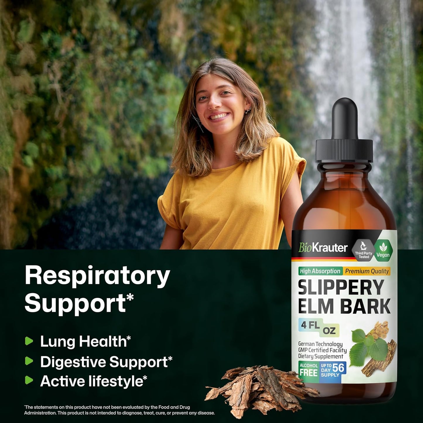 Slippery Elm Bark Tincture – Pure Slippery Elm for Women & Men – 118 ml (56 Days Supply) – Vegan Liquid Drops for Throat, Lungs, Digestion - görsel 2