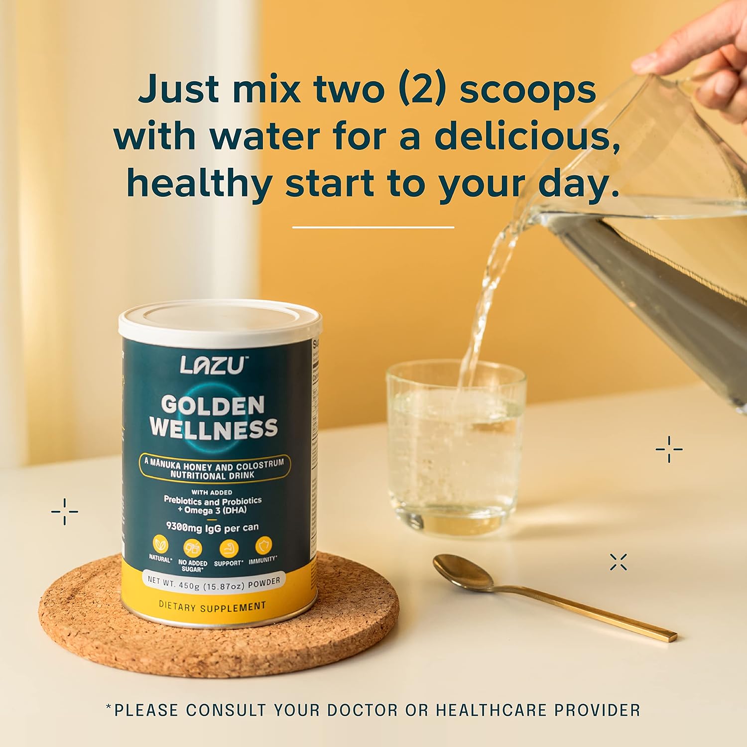 Lazu Golden Wellness Colostrum Supplement - Grass-Fed Bovine Colostrum with Manuka Honey, Probiotics & Omega-3 (450g) - görsel 9