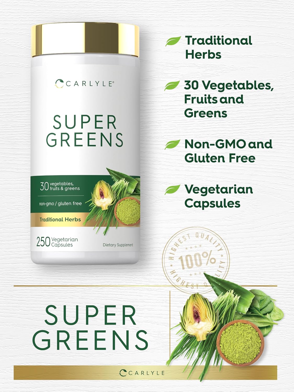 Carlyle Super Greens Capsules - 30 Fruits & Vegetables Blend (250 Count) - görsel 4