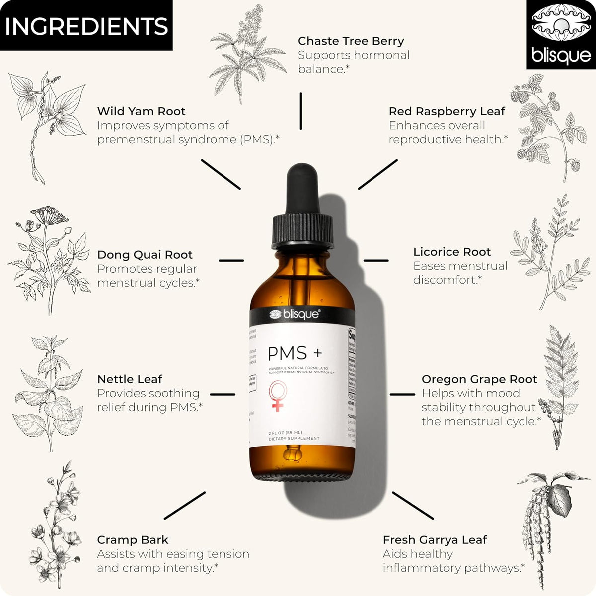 Blisque – Natural PMS Support Supplement for Period Cramps and Bloating Relief | Hormone Balance for Women | with Chasteberry | Doctor Approved | Vegan and Non-GMO | 59ml | 59 Servings - görsel 4
