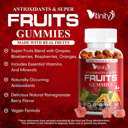 VITINITY Real Fruit and Veg Gummies - Superfood Food Supplement for Women, Men & Children - 60 Day Supply