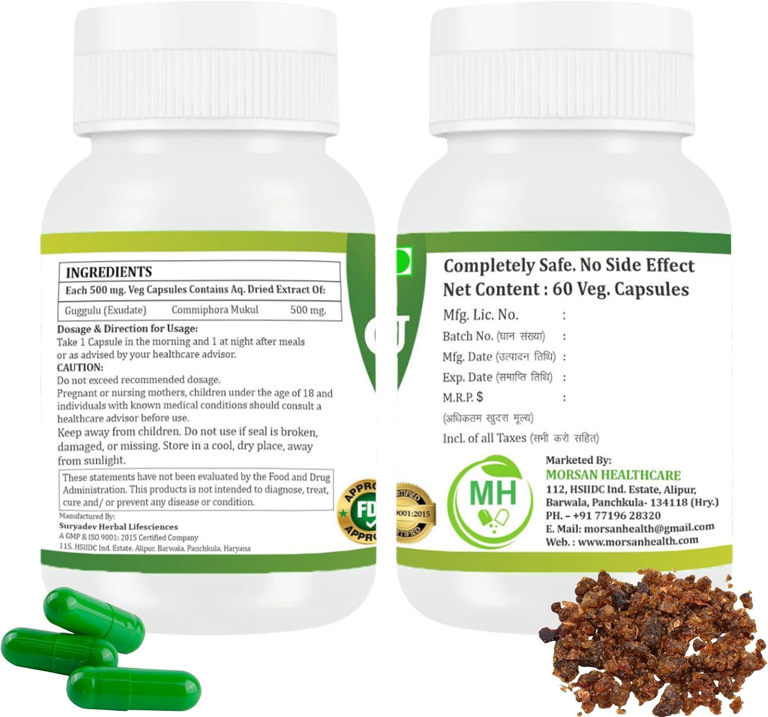 Guggulu (Commiphora Mukul) Vegetarian Capsules, Pack of 2 x 60 Capsules - görsel 2