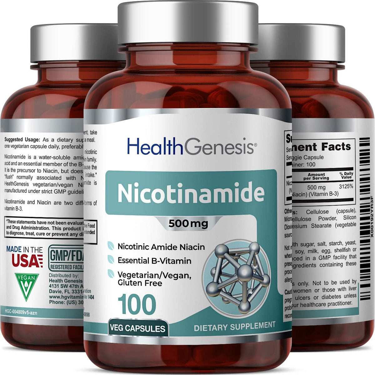 B-3 Nicotinamide 500 mg – 100 Vegan Capsules – Flush-Free Vitamin B3 Supplement for Skin and Energy Support - görsel 4