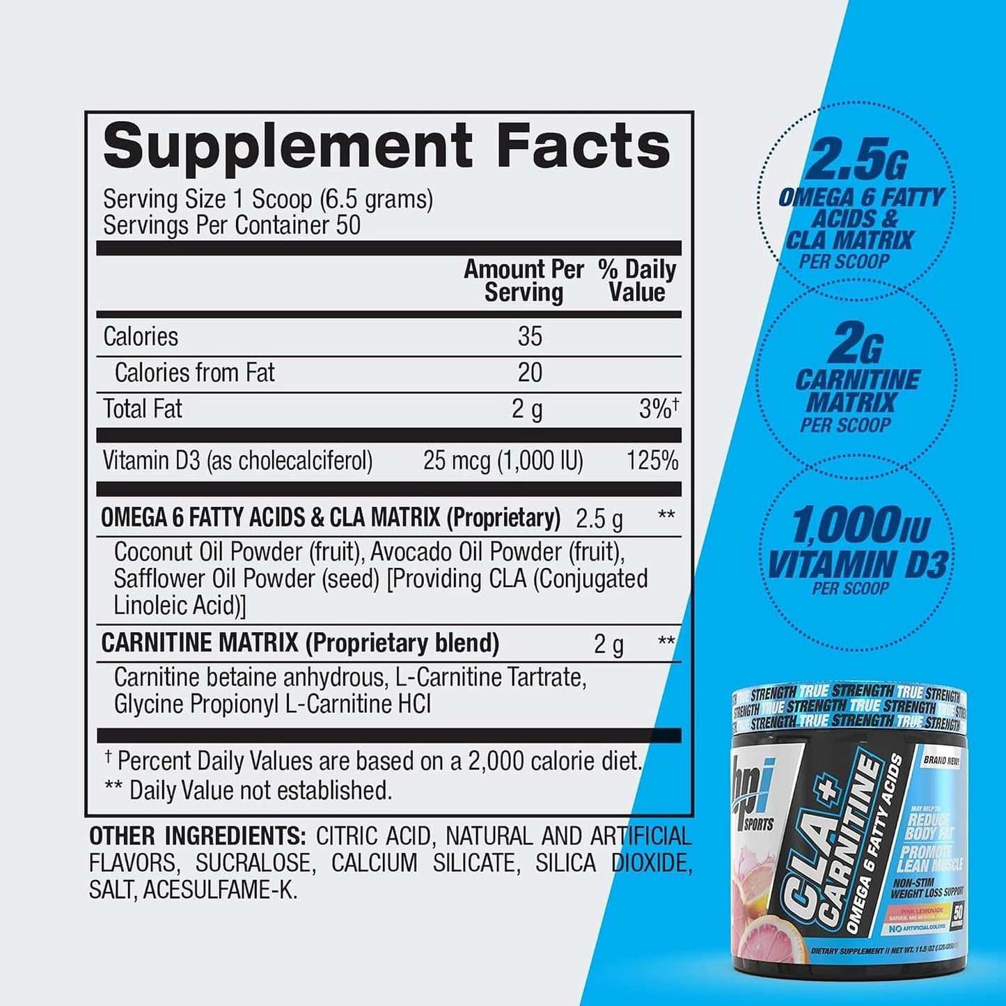 BPI Sports CLA+Carnitine Supplement – Pink Lemonade – 50 Servings - görsel 4