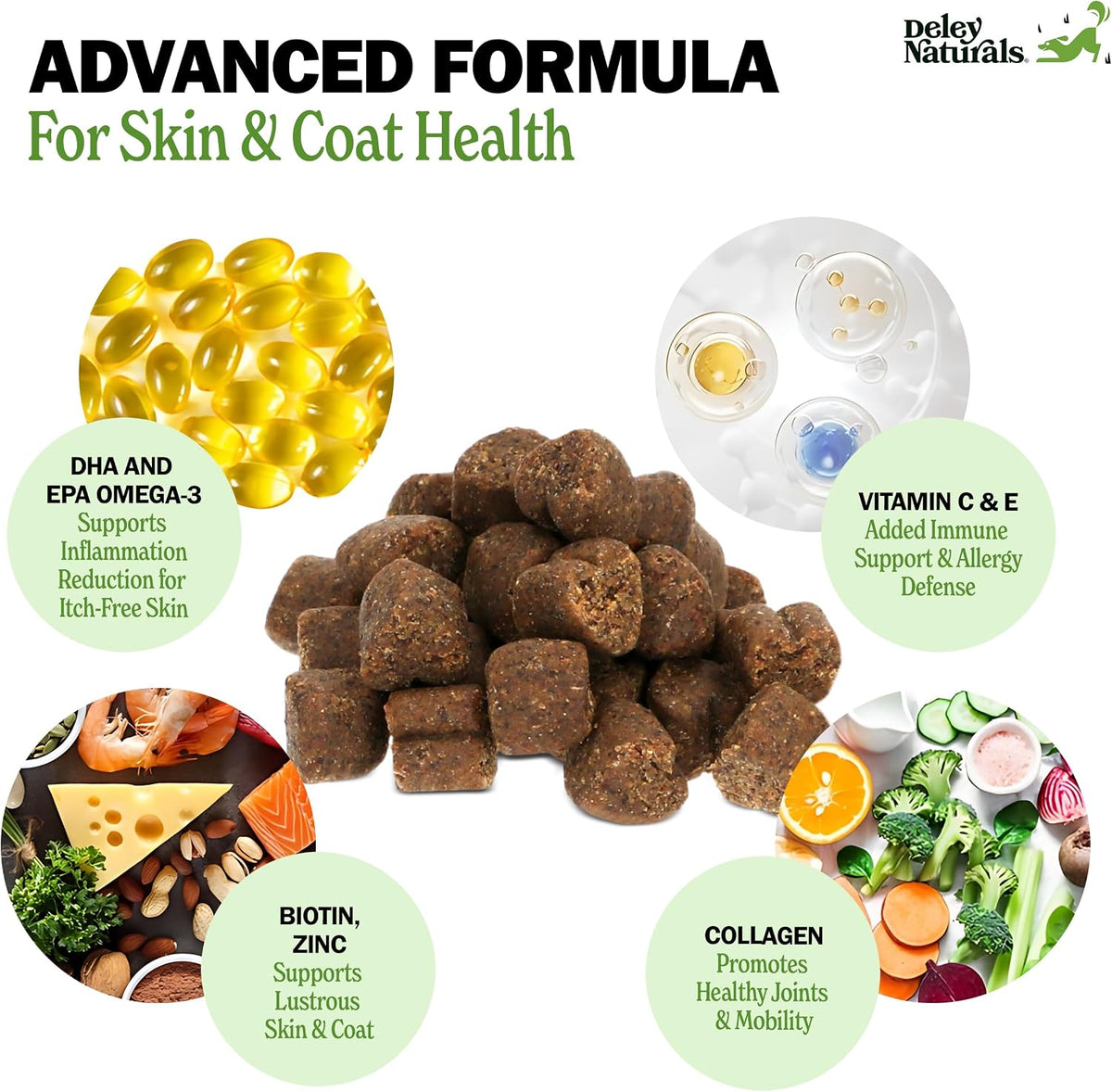 Deley Naturals Skin & Coat Chews for Dogs - Omega-3 Fish Oil, Biotin & Collagen - 90 Soft Chews - görsel 2