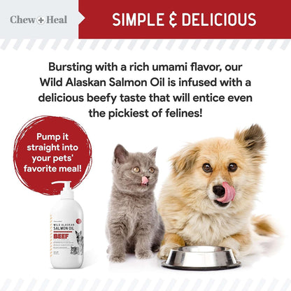 Pure Wild Alaskan Salmon Oil for Dogs - 473 ml. Beef Flavoured Salmon Oil - Pump Cap Bottle