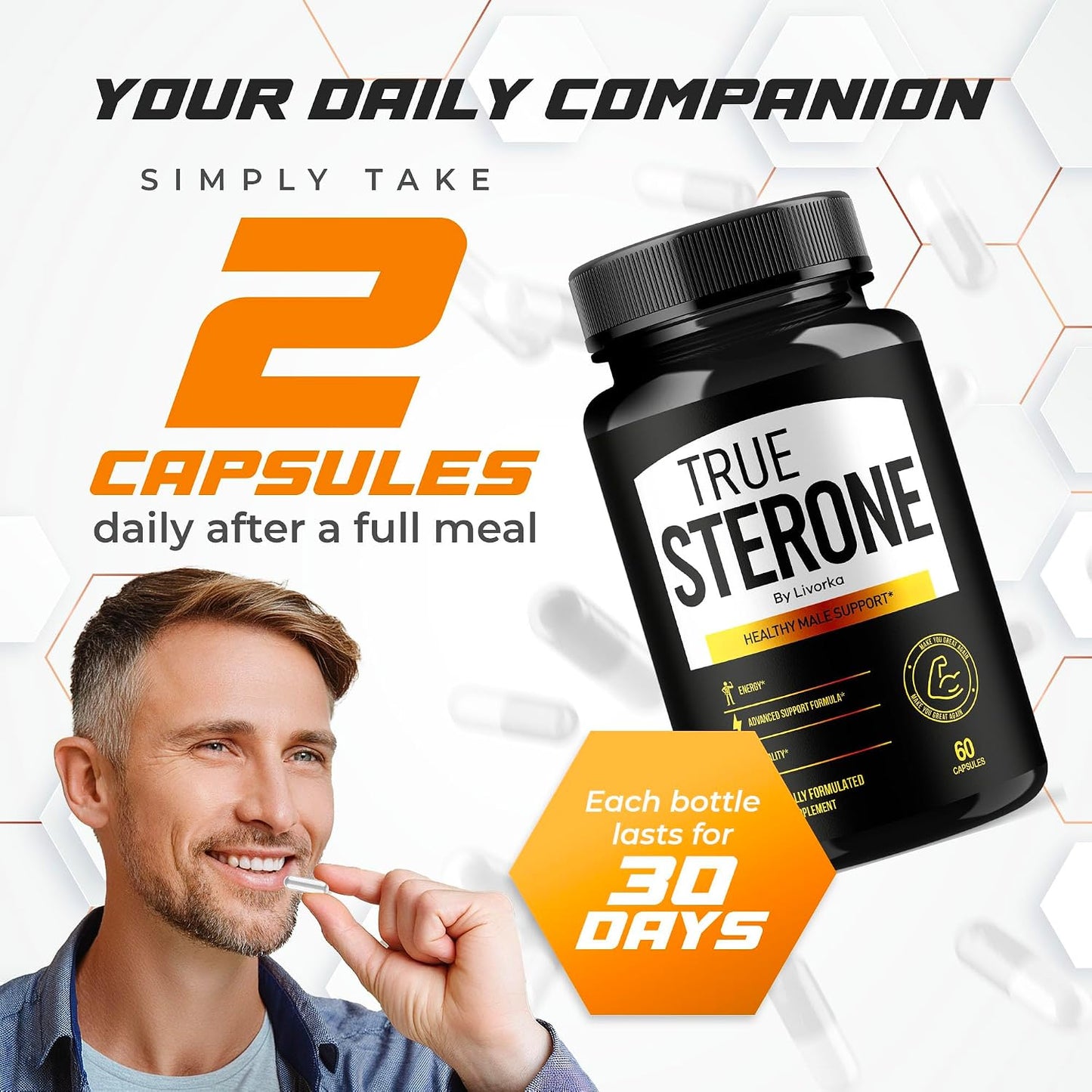 (2 Pack) True Sterone Capsules, TrueSterone, True Sterone Pill, Capsules True Sterone, True Sterone Vitamin Tablets, True Sterone Advanced Formula, True Sterone Reviews 120 Capsules for 2 Months - görsel 3