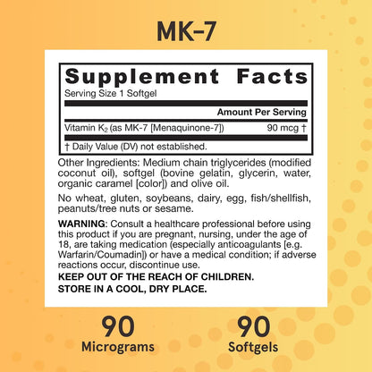 Jarrow Formulae MK-7 90 mcg – Vitamin K2 (MK-7) Food Supplement for Bone and Cardiovascular Health – 90 Softgels
