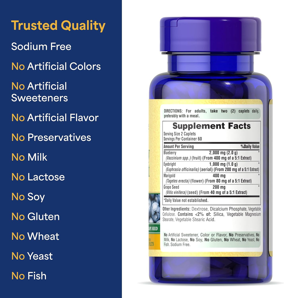 Puritan's Pride Premium Blueberry Eyebright Complex – 120 Coated Caplets - görsel 6