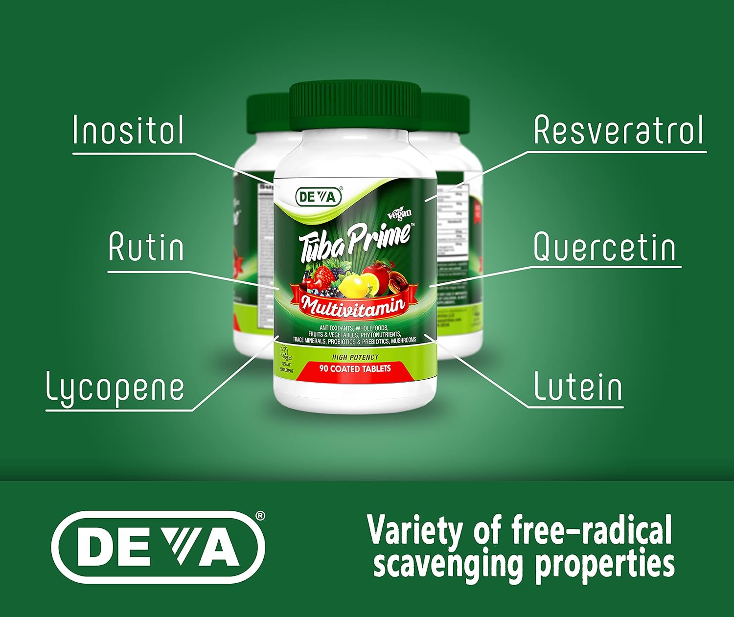 DEVA Tuba Prime Vegan Multivitamin Iron-Free - High-Potency Vitamin & Mineral Supplement with Superfoods, Mushrooms, and Probiotics (90 Tablets) - görsel 6