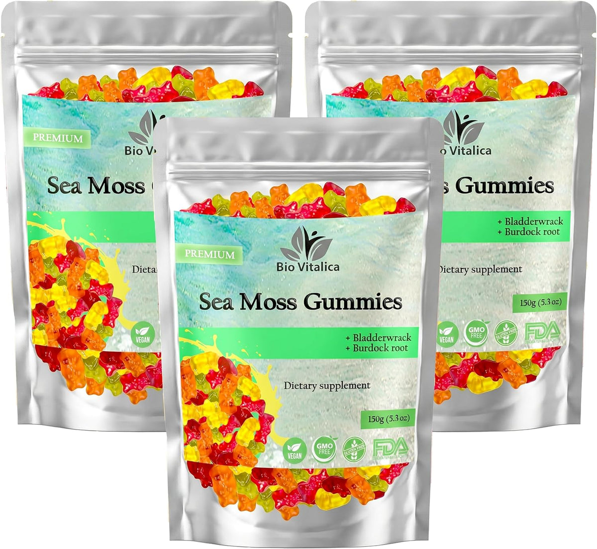 BIO VITALICA Sea Moss Gummies with Bladderwrack & Burdock Root – 3 Pack - görsel 1