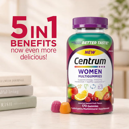 Centrum MultiGummies for Women 18+, Gummy Multivitamin, Assorted Natural Fruit Flavours - 170 Gummies