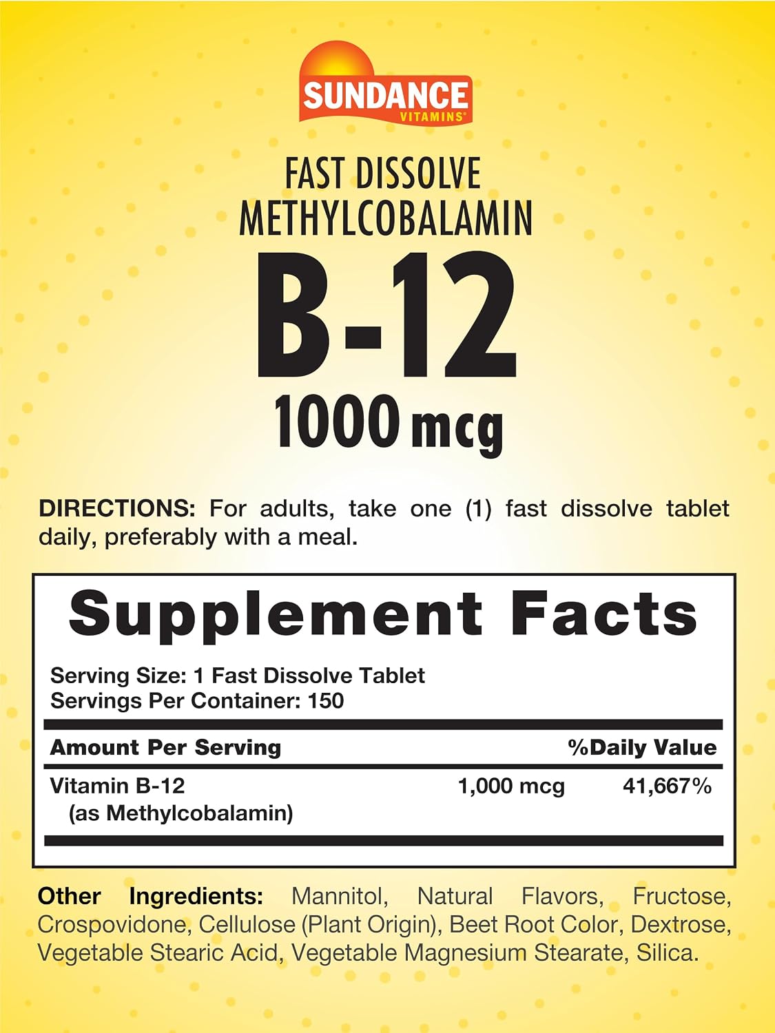 Sundance B-12 Methylcobalamin 1,000 mcg Fast Dissolve Tablets - Natural Berry Flavour, 150 Count - görsel 2