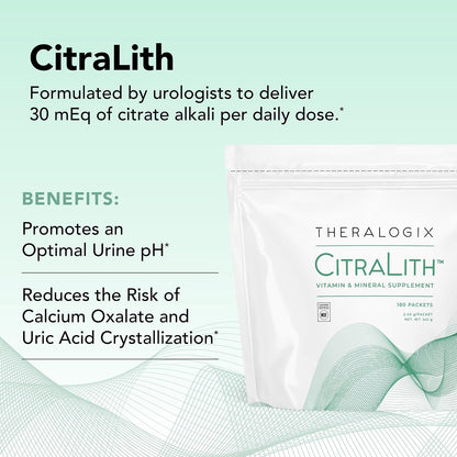 Theralogix CitraLith – Vitamin & Mineral Food Supplement for Kidney Health – 90-Day Supply (180 Packets)