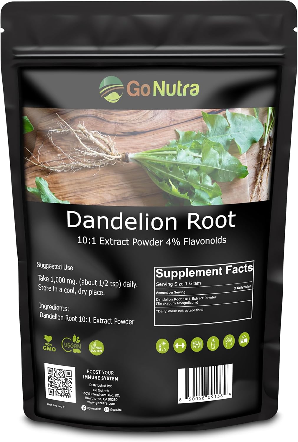 Go Nutra Dandelion Root Powder - Concentrated 10:1 Extract, Caffeine Free, Non-GMO, Vegan (454g) - görsel 7