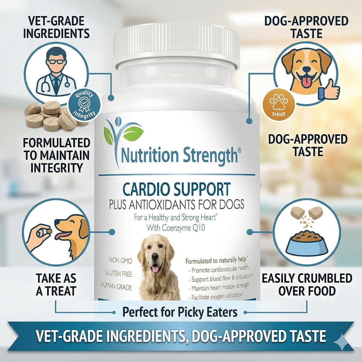 Cardio Support for Dogs Plus Antioxidant, L-Carnitine, L-Taurine, with Coenzyme Q10 and Vitamin E, Supports a Healthy and Strong Dog Heart, 120 Chewable Tablets - görsel 7