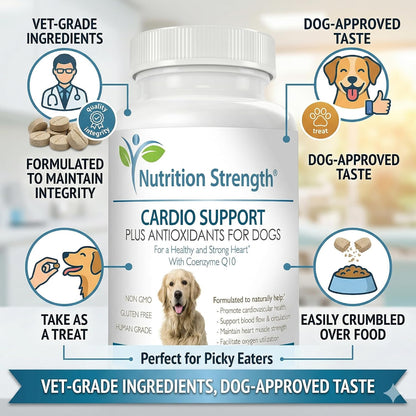 Cardio Support for Dogs Plus Antioxidant, L-Carnitine, L-Taurine, with Coenzyme Q10 and Vitamin E, Supports a Healthy and Strong Dog Heart, 120 Chewable Tablets