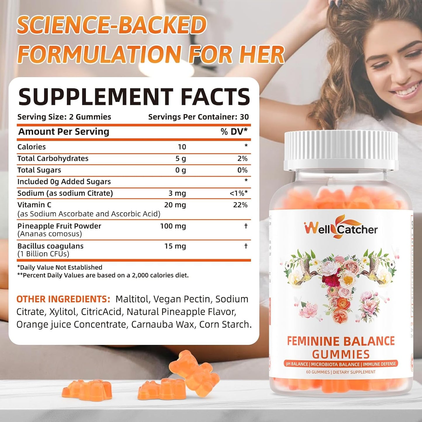Premium Feminine Balance Gummies for Women - Hawaiian Pineapple Flavour Probiotic Gummies for pH Balance & Immune Support - görsel 2
