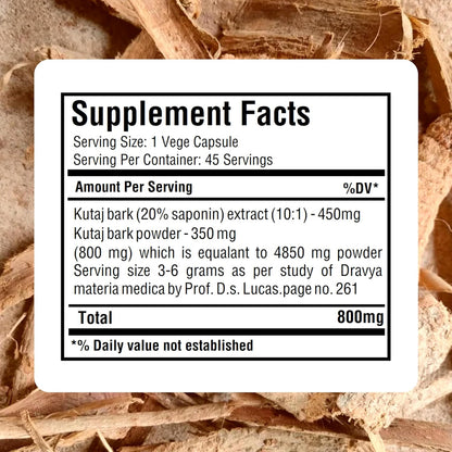 Herbsforever Kutaja Capsules - Holarrhena Antidysenterica Digestive Care - 45 Vegetable Capsules, 800 mg Each