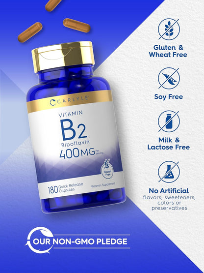 Carlyle Vitamin B-2 400mg | Riboflavin Food Supplement | 180 Capsules