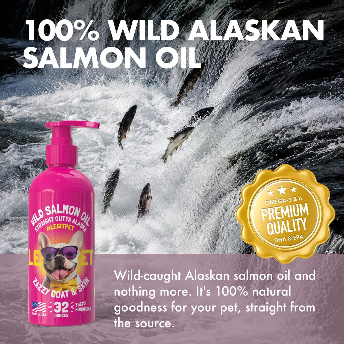 Wild Alaskan Salmon Oil for Dogs & Cats - Pure Fish Omega 3 6 9 Liquid EPA DHA Fatty Acids - Skin & Coat Supplement - 8 fl oz - görsel 4