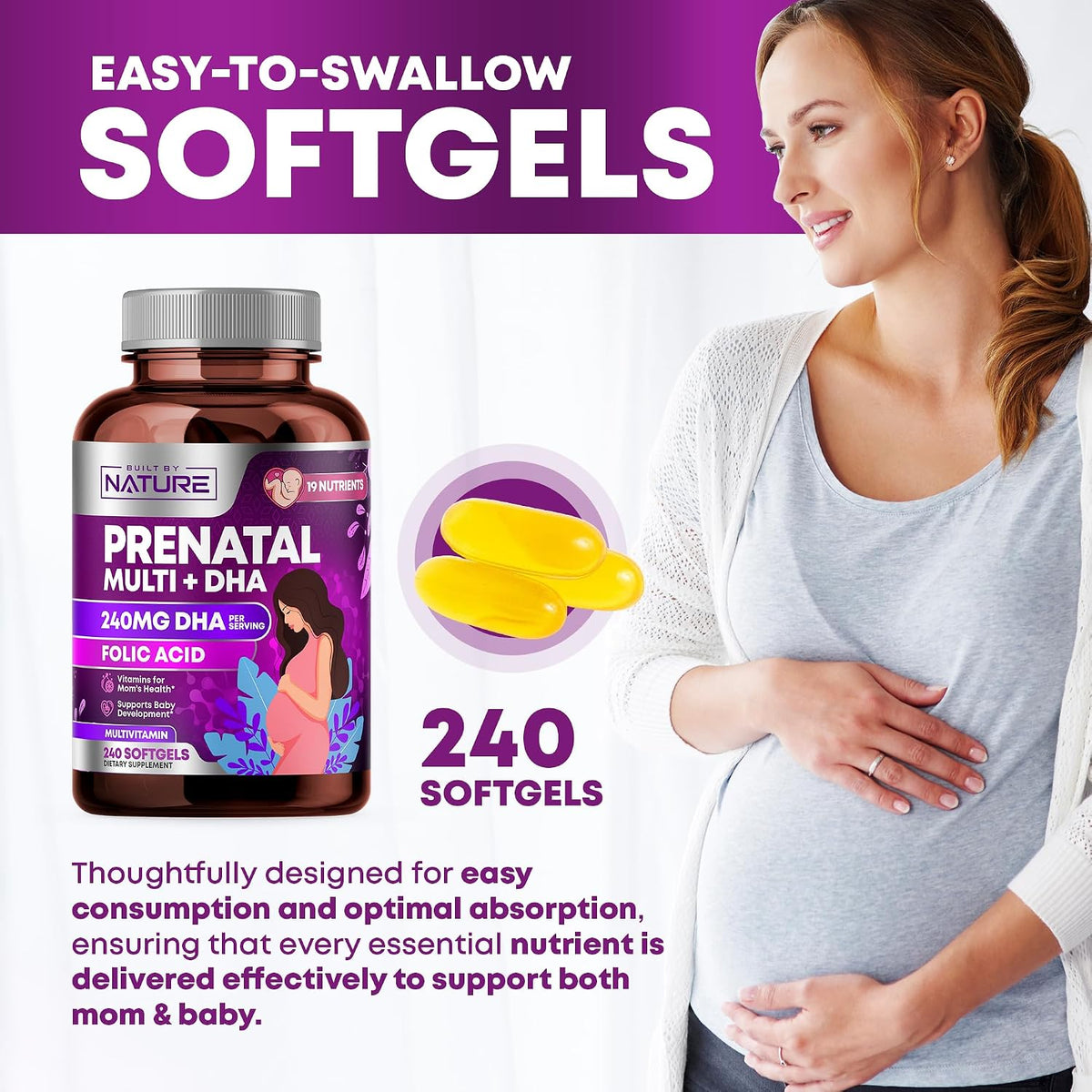 Built by Nature Prenatal Vitamins for Women, 240 Soft gel capsules - görsel 7