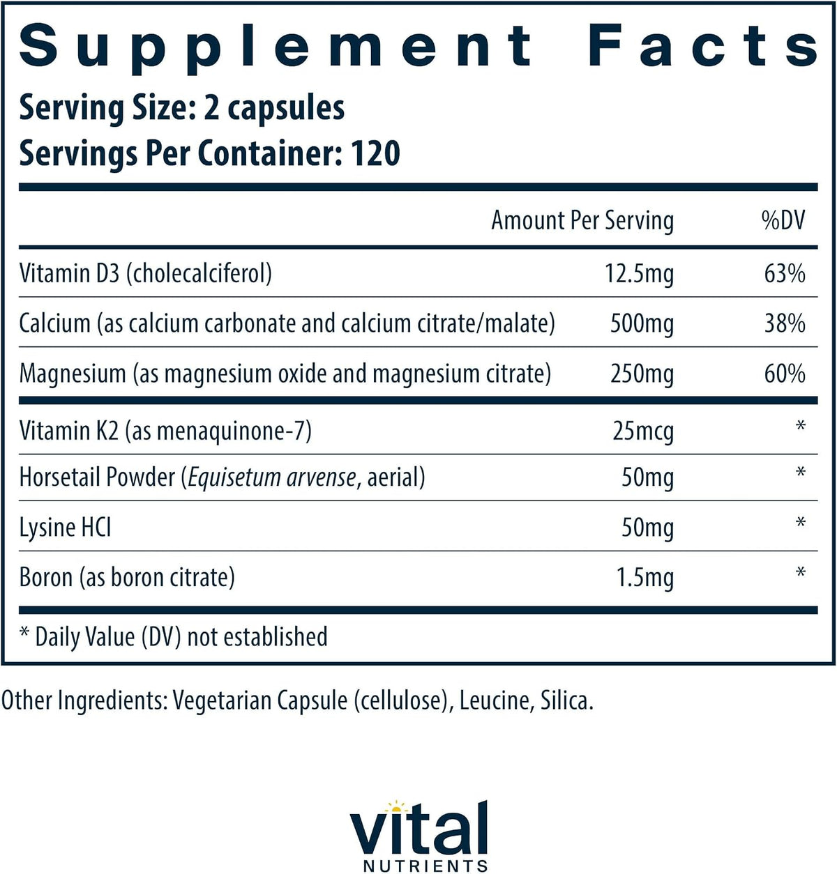 Vital Nutrients Osteo-Nutrients II - Vitamin K2 + D3, Calcium, Boron, and Magnesium - Bone Support - 240 Capsules - görsel 2
