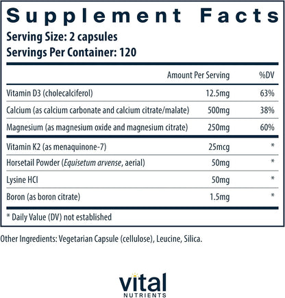 Vital Nutrients Osteo-Nutrients II - Vitamin K2 + D3, Calcium, Boron, and Magnesium - Bone Support - 240 Capsules