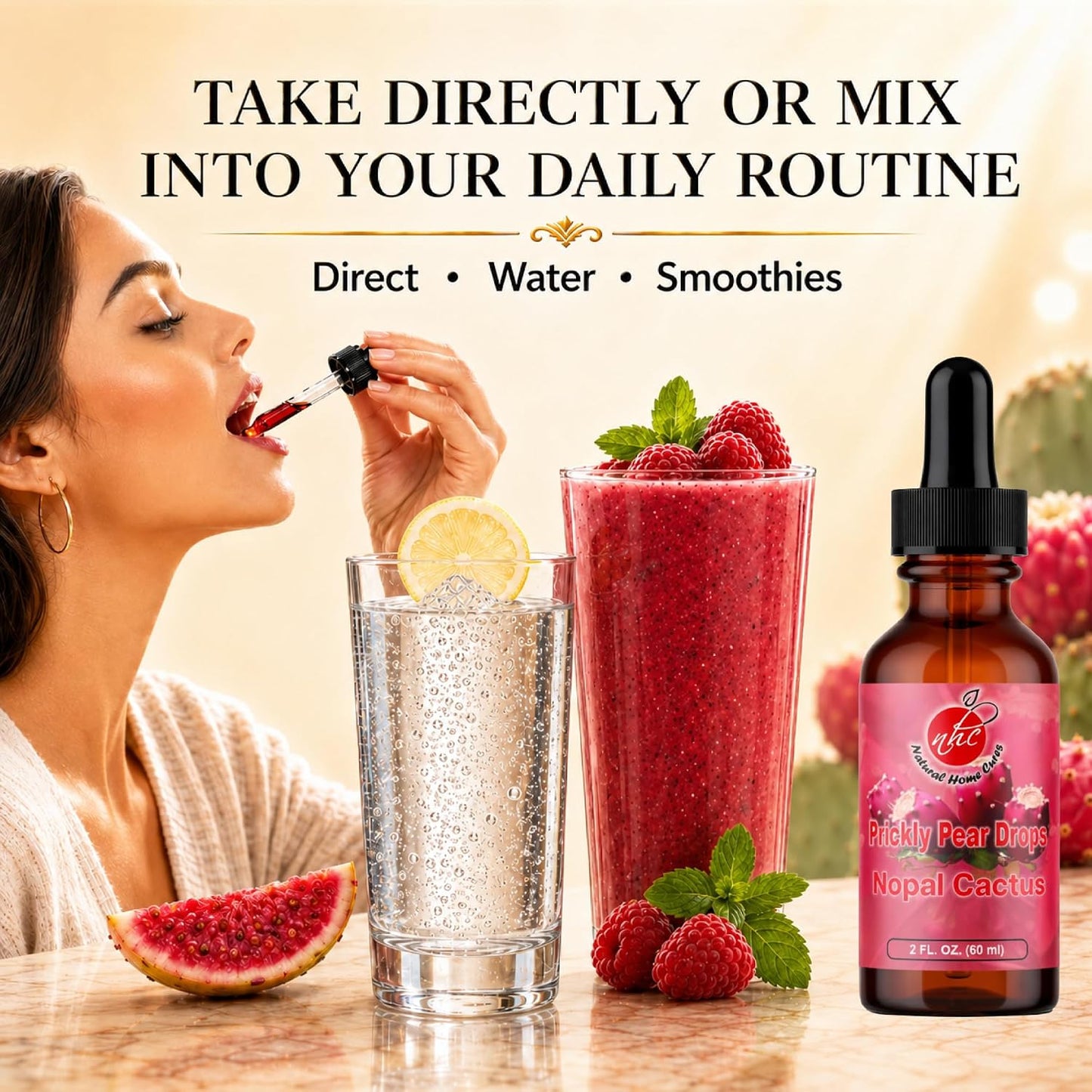 Prickly Pear Drops with Vitamin B12 - Nopal Cactus Fruit Concentrate, Liquid Supplement with Betalains & Plant Nutrients, 3 Bottles (180 Servings) - görsel 4