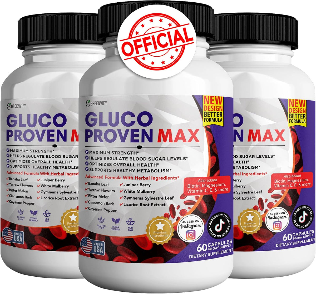 Gluco Proven Max – Daily Wellness Support Supplement with Vitamins, Minerals, and Herbs – 180 Capsules - görsel 1