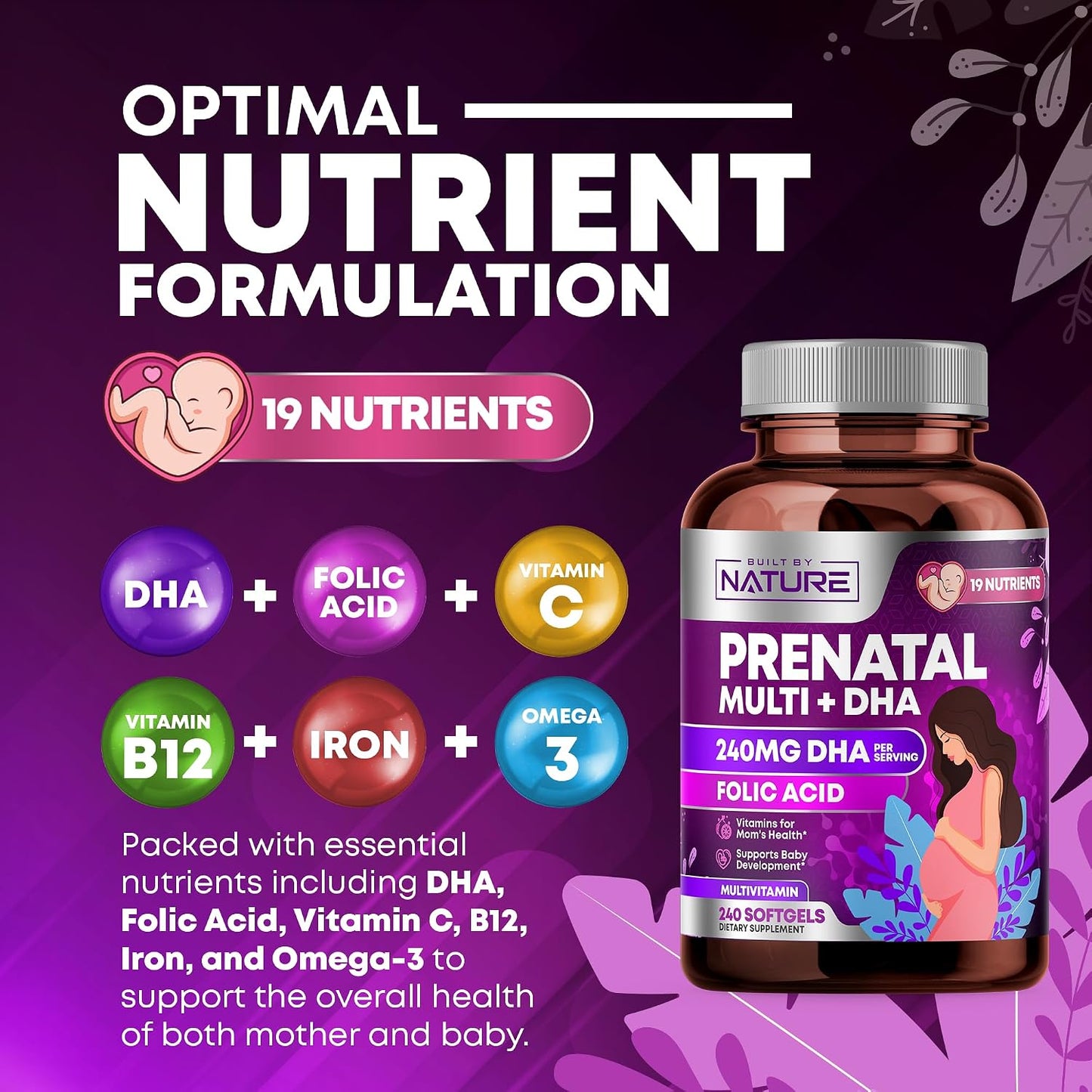 Built by Nature Prenatal Vitamins for Women, 240 Soft gel capsules - görsel 3
