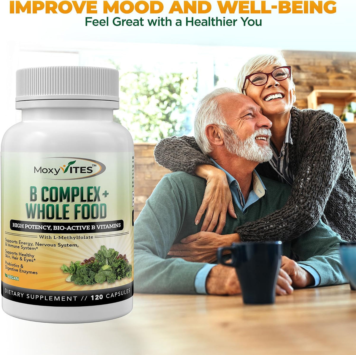 MoxyVites Vitamin B Complex – Methylated B Vitamins with Whole Foods, Vegan, 120 Capsules - görsel 7