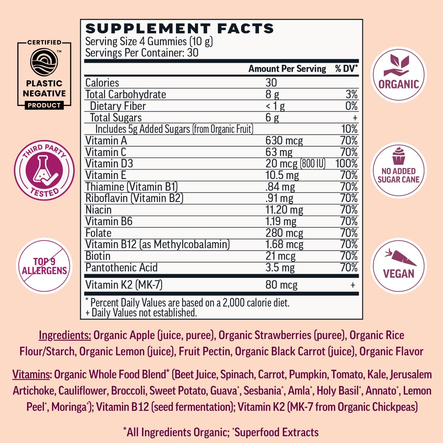 Llama Naturals Women’s Multivitamin – Organic Real Fruit Gummies, Vegan, No Added Sugar, Strawberry, 120 Gummies - görsel 3