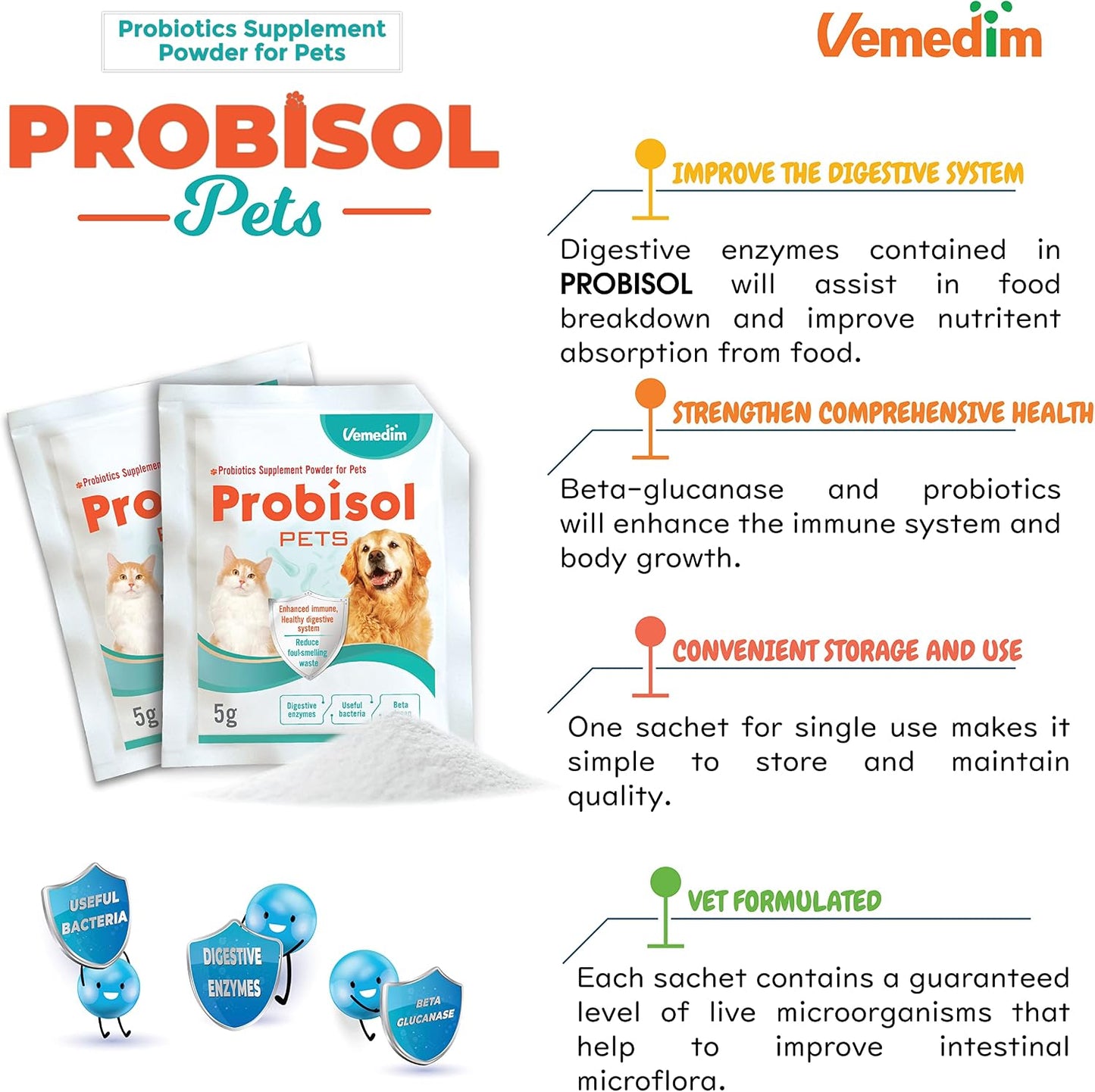 Probisol Pets Probiotic Powder for Dogs and Cats – Milk Flavoured, 30 Sachets - görsel 3