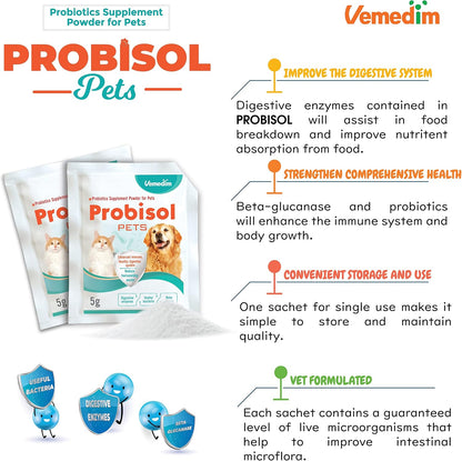 Probisol Pets Probiotic Powder for Dogs and Cats – Milk Flavoured, 30 Sachets