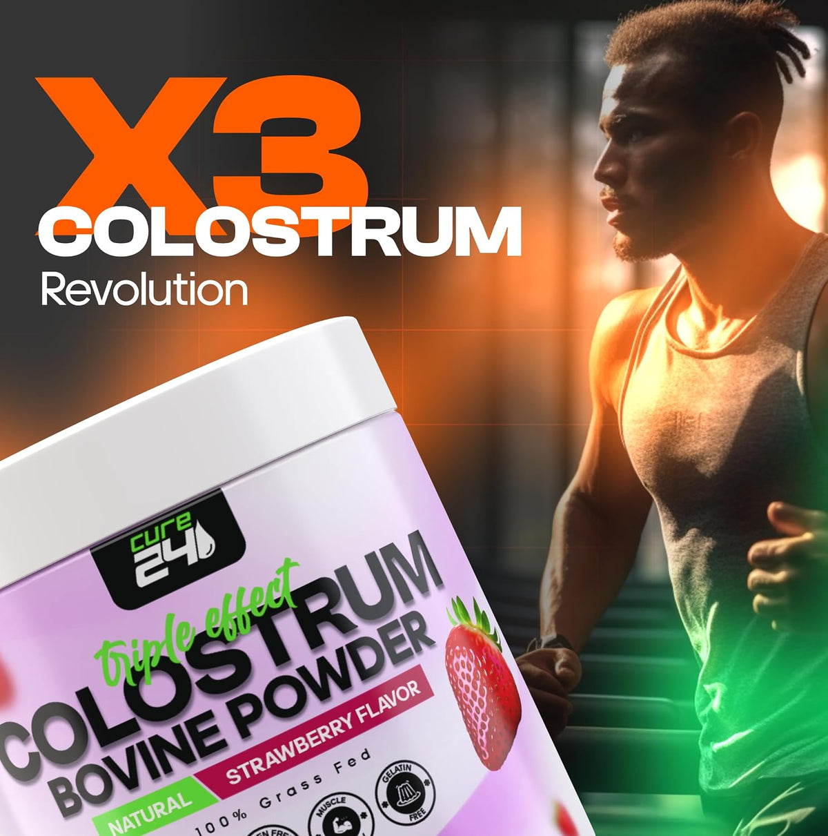 Cure24 Bovine Colostrum X3 Supplement Powder, 100% Pure Grass-Fed with Probiotics & Prebiotics – Unflavoured - görsel 6