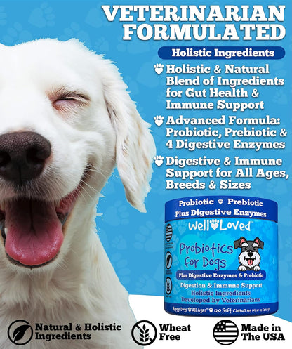 Well Loved Probiotics for Dogs – Soft Chews with Prebiotics and Digestive Enzymes