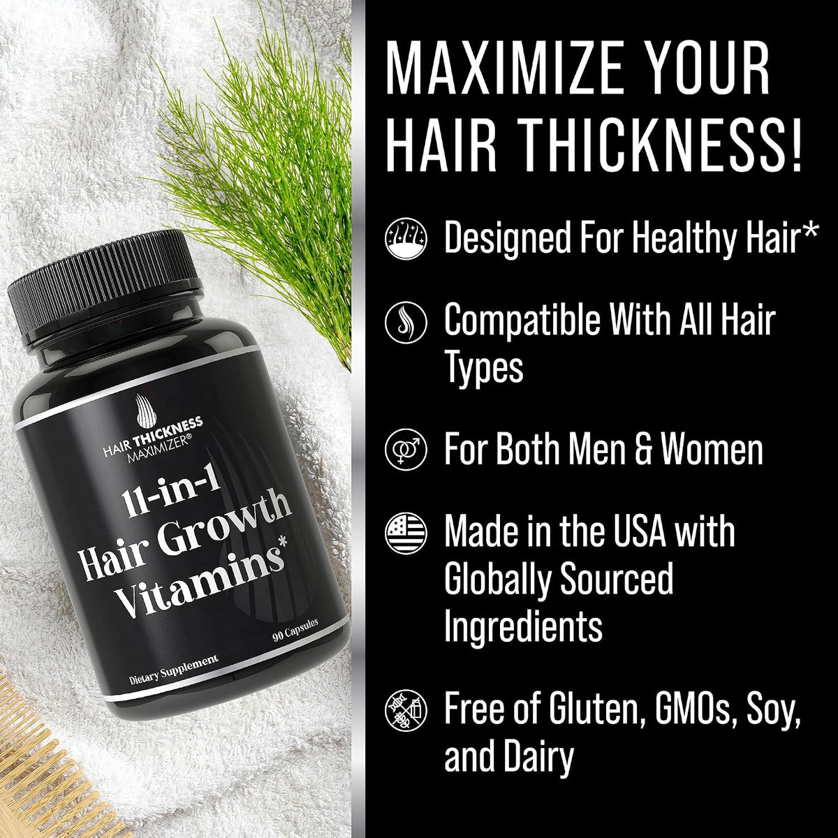 11-in-1 Vegan Hair Growth Vitamins with 5000mcg Biotin – Advanced Formula for Thicker, Healthier Hair - görsel 3