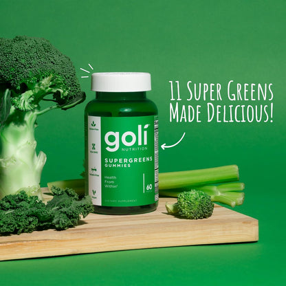 Goli SuperGreen Vitamin Gummy - 60 Gummies - Essential Vitamins and Minerals - Plant-Based, Vegan, Gluten-Free & Gelatine-Free - Health from Within