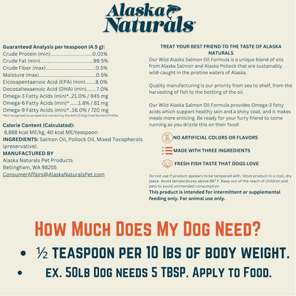 Alaska Naturals Wild Alaskan Salmon Fish Oil Supplement for Dogs Skin and Coat with EPA DHA Omega 3 Fatty Acids Liquid Food Topper 458 ml