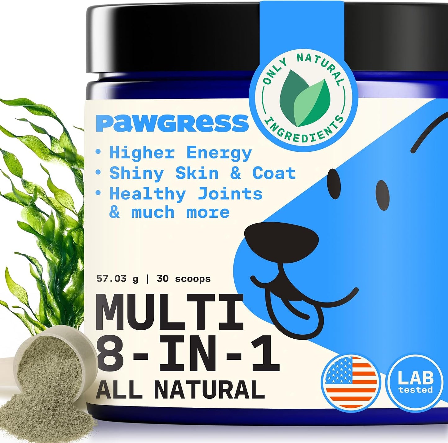 8-in-1 Dog Multivitamin – 100% Natural Supplement Powder with Colostrum for Healthy Skin, Joints & Energy – Made in USA – 30 Scoops - görsel 1