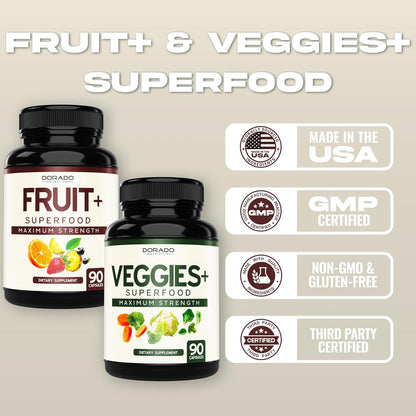 Fruit and Vegetable Supplement (180 Capsules) - Superfood Fruits and Vegetables for Adults - Non-GMO, Vegan, Made in the USA