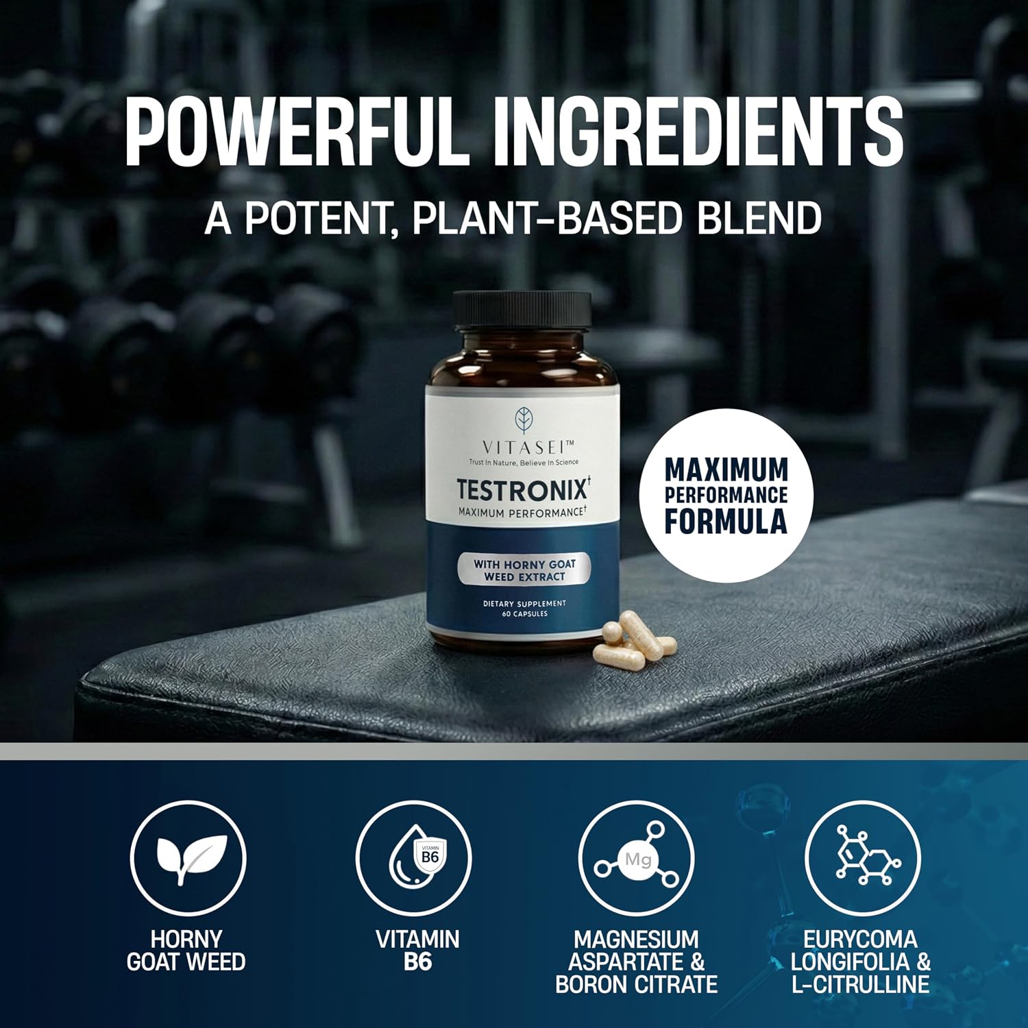 VITASEI Testronix Performance Supplement for Men – Energy and Muscle Support – 60 Capsules (Pack of 2) - görsel 2