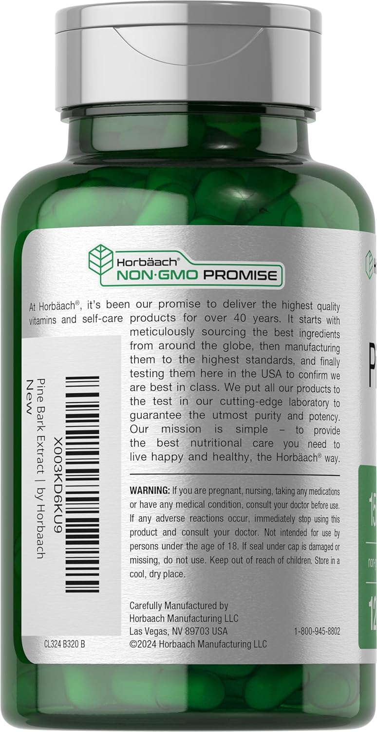 Horbäach Pine Bark Extract Capsules – 120 Count, Non-GMO, Gluten-free - görsel 3