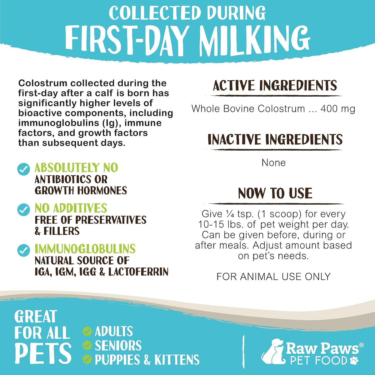 Raw Paws Bovine Colostrum for Dogs and Cats, 142g - görsel 4