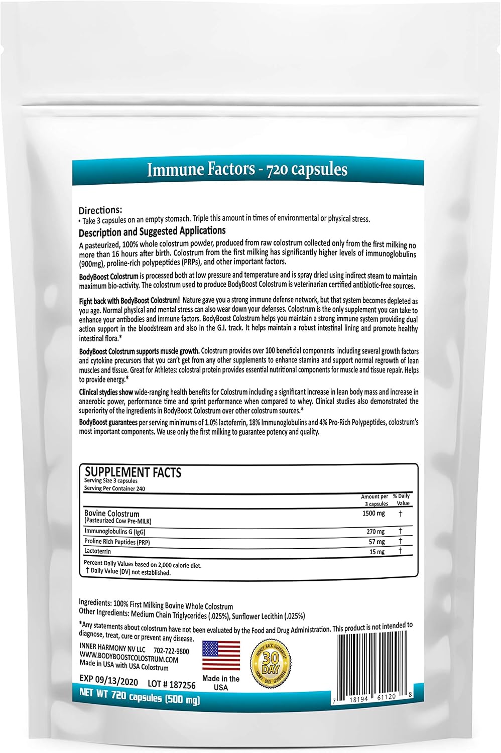 BodyBoost Bovine Colostrum Capsules - 720 Capsules - görsel 2