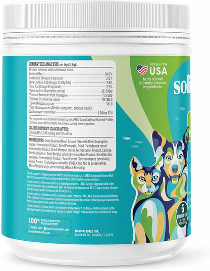 Solid Gold SeaMeal Cat Probiotic & Dog Probiotics for Digestive Health - Kelp Powder Dog & Cat Multivitamin Supplement with Prebiotics & Digestive Enzymes - 227g